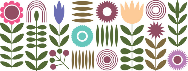 Mid-Century Modern Floral and Geometric Motifs vector © Chayan