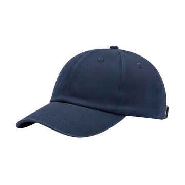 Dark blue baseball cap in studio lighting with clean design and adjustable strap isolated on transparent background for fashion mockup.