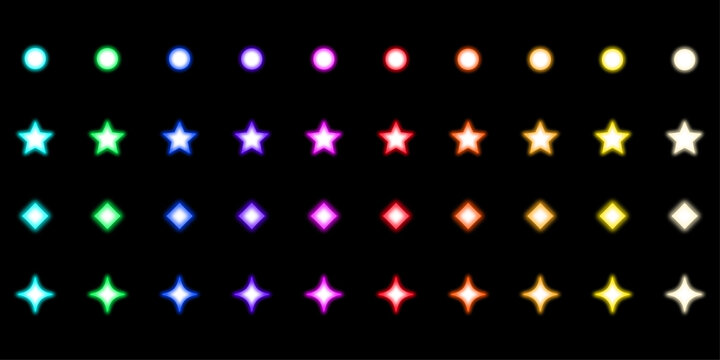 Colorful star and circle light effect icons Vector, illustration