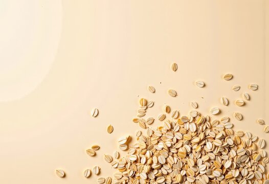 Scattered Oats on Beige Background Surface.