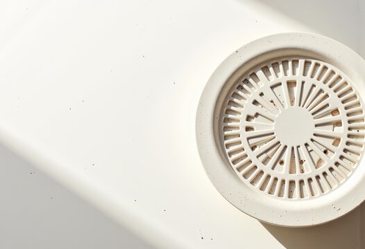 White ceiling vent with circular design detail.