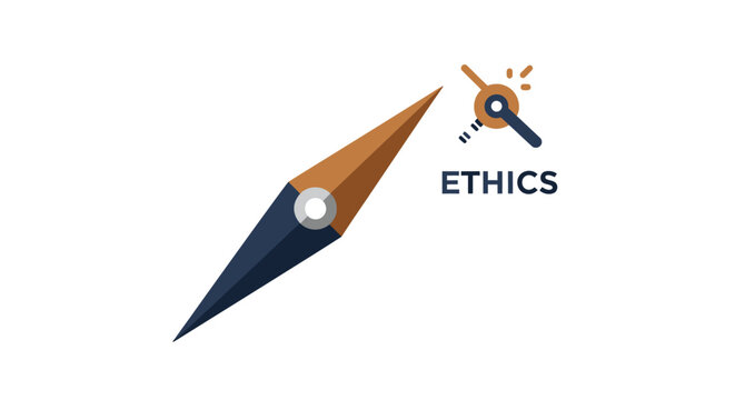 Moral Compass Pointing to Ethics Icon - Business Integrity and Ethical Decision Making Concept Illustration on White Background