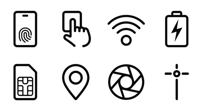 Mobile interface icon set for device interaction, app development, user navigation, and digital communication design