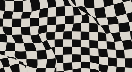 Obraz premium Warped Checkerboard Pattern: Abstract Black and White Distorted Grid Background
