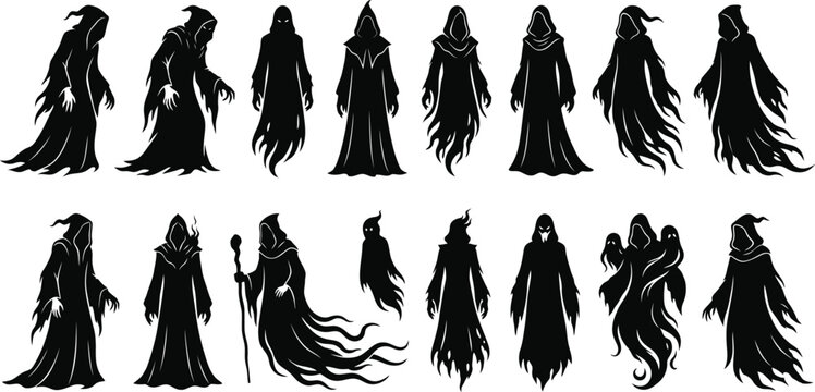 ghostly figures silhouettes on white background phantoms