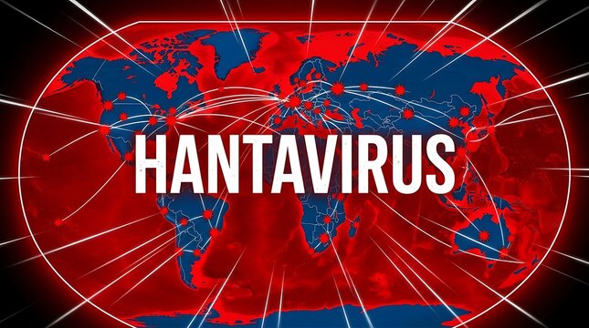 Hantavirus Diseases Hantavirus global spread map with red infection points and connecting lines disease outbreak