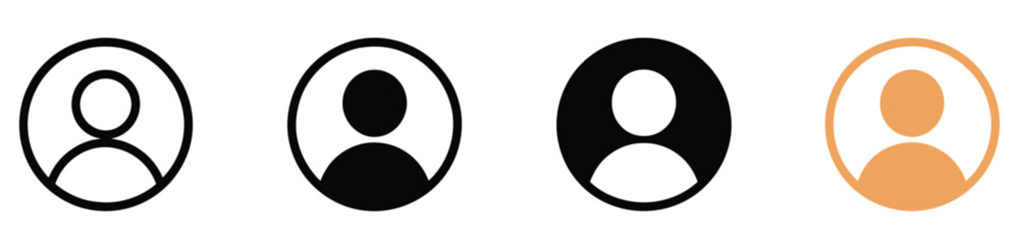 User icon showing minimal profile avatar and circle account symbol for contact management, login screens, and user interfaces