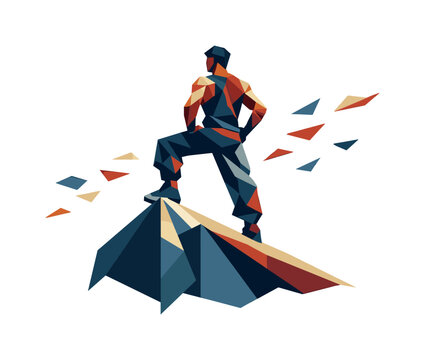 parkour roof jump, the outcome and future state with the traceur standing victorious on the final rooftop peak in a balanced