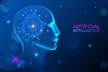 Obraz premium human head silhouette with neural network brain