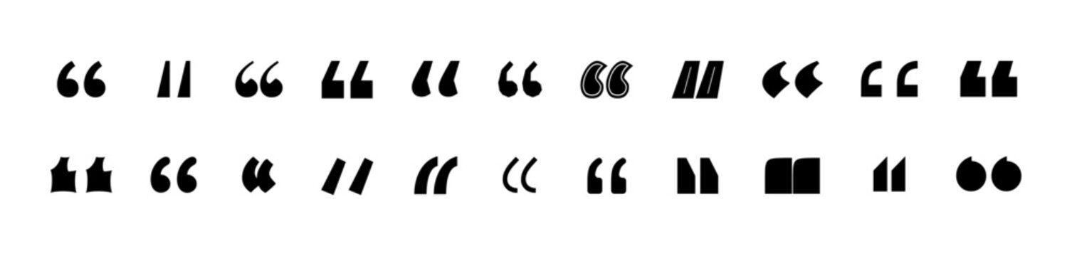 Quotes mark icon set, speech marks and inverted commas. Vector illustration.