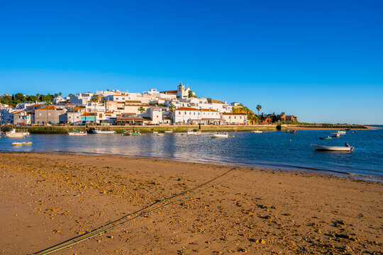 Skyline of Ferragudo, Algarve, Portugal around sunset