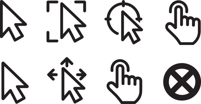 hand drawn arrows set, Computer mouse cursor and hand pointer line art icons set for website user interface design