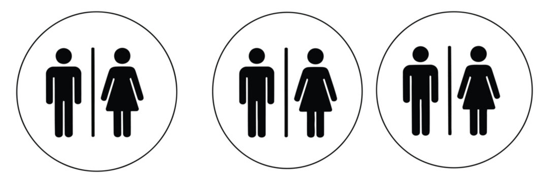Toilet icon set showing WC, lavatory, and bathroom symbols with male and female restroom signs for digital platforms