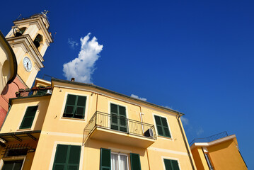 Obraz premium The Church of the Nativity of the Blessed Virgin Mary in Bogliasco, one of the most recognizable symbols of this seaside village on the Riviera di Levante.