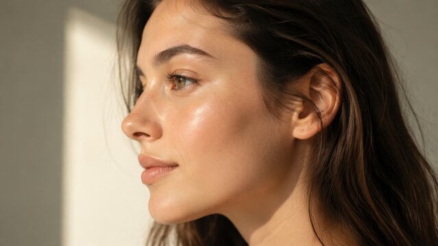 Young woman profile portrait with soft natural side lighting