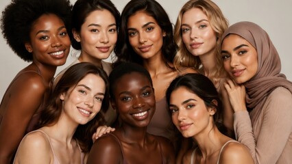 Obraz premium Diverse group of women smiling together in studio setting