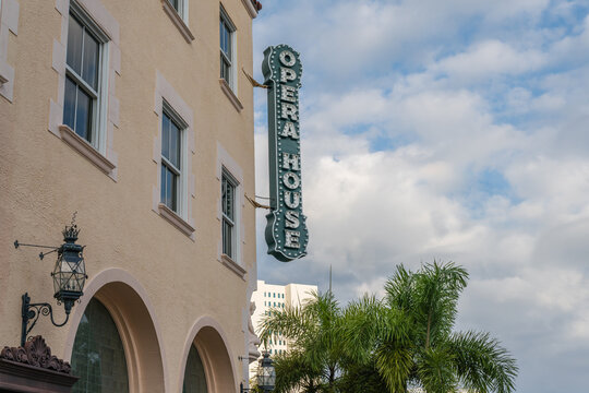 Sarasota, FL, US-September 25, 2025: The iconic historial opera house in the downtown cultural district.