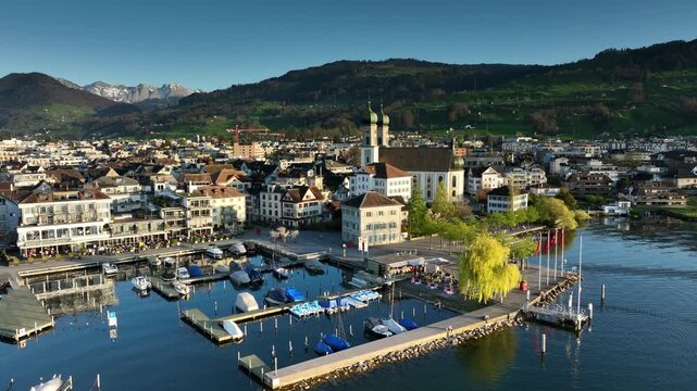 View of the city of Lachen in Switzerland, Kanton of Schwyz