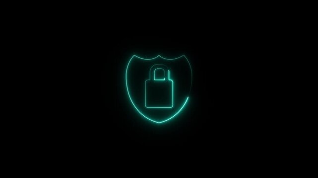 Glowing neon a digital security safety concept icon animation on black background.Abstract secure,privacy icon animation.