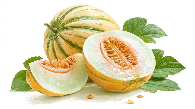 Sweet melon picture appears on a white background, showing a fresh fruit drawing.