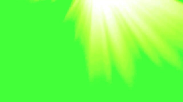 Green screen animation of bright sunlight rays beams sweeping from top corner as realistic moving light filter overlay