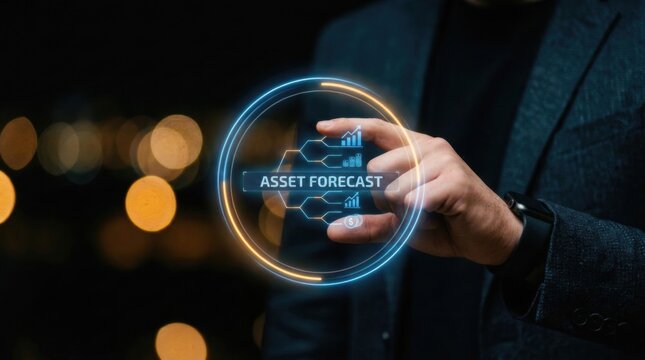 Analyzing market trends and predicting future asset performance with futuristic technology and data visualization