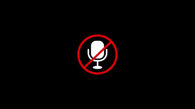 Animated White Microphone Icon on Black Background Turning into Red Mute Symbol for Audio Control and Voice Recording UI.