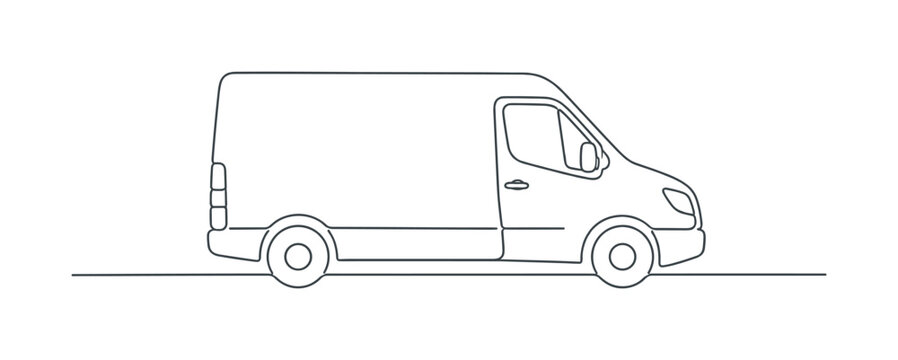 Simple line drawing of a modern cargo van in profile view