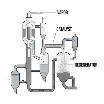 Creative Industrial catalytic reactor system, chemical engineering diagram, process equipment illustration, vapor catalyst regenerator 2k