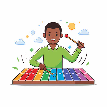 Boy Playing Colorful Xylophone