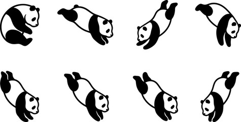 Set of giant panda silhouettes in various playful and sitting poses isolated on white background © Vecto_Pixels