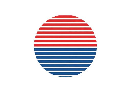 Abstract circular icon made of parallel horizontal red and blue lines forming a round shape graphic design isolated on transparent background