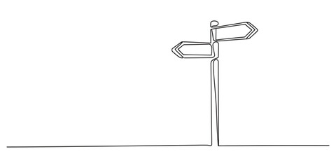 One continuous line drawing of a simple wooden signpost with two arrows © Icon_gallery