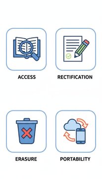 Graphic Icons Representing Data Rights: Access, Rectification, Erasure, Portability
