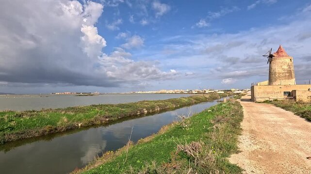 Trapani salt pans, Sicily Italy Slow motion