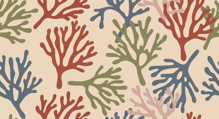 colorful coral reef pattern, ocean background, decorative design element © Alien