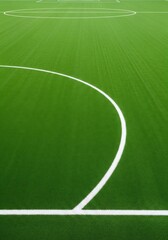 Obraz premium Green soccer field with white lines on a football stadium pitch for sports and competition illustration