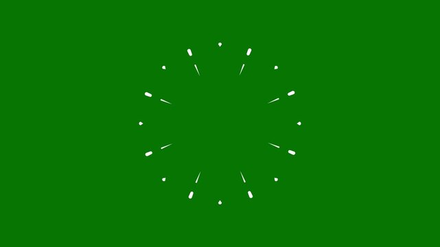Circle firework blast with shiny star lines and twinkle pop-up animation,drawn cartoon vector sparkle effect on green screen for VFX, reels, and motion graphic overlays 4k video