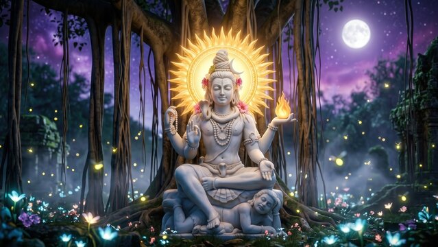 Lord Dakshinamurti Under Banyan Tree &ndash; Mystical Spiritual Background