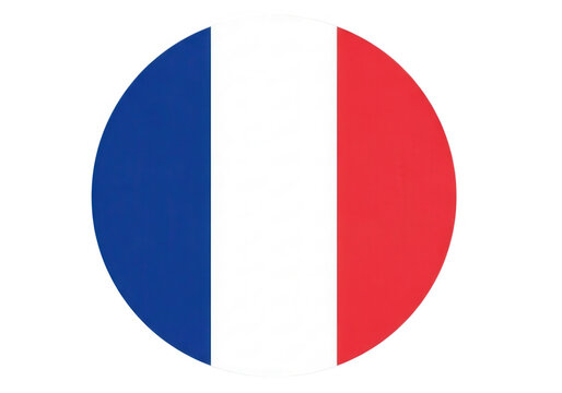 Circular icon of the national flag of france with blue white and red vertical stripes in a simple design isolated on transparent background