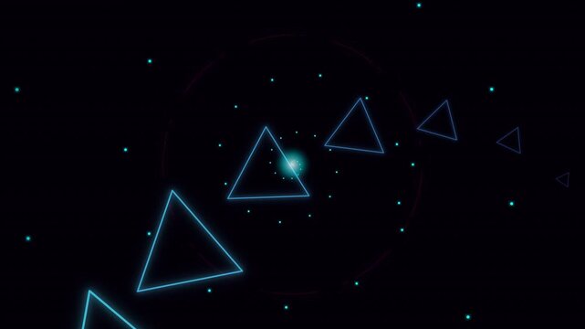 Neon triangle tunnel with glowing blue light for electronic music vj loops