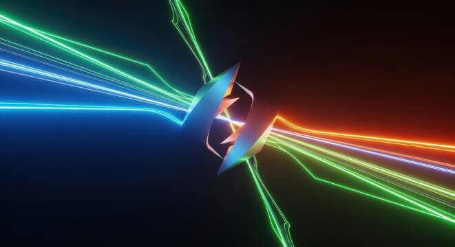 Abstract rendering of future possibilities. Light trails and geometric shapes converge, illustrating foresight and innovation, concept, vision, illumination