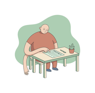 Quiet person checks a task list at a desk, scanning items calmly as fingers trace lines and priorities settle  scene of person