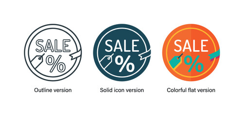 Obraz premium Retail promotion context expressed by identical sale stickers arranged left to right, same circular silhouette replicated evenly