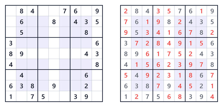 Sudoku puzzle grids with incomplete and completed solutions  