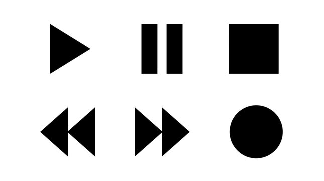 Set of minimalist black media playback icons on a white background