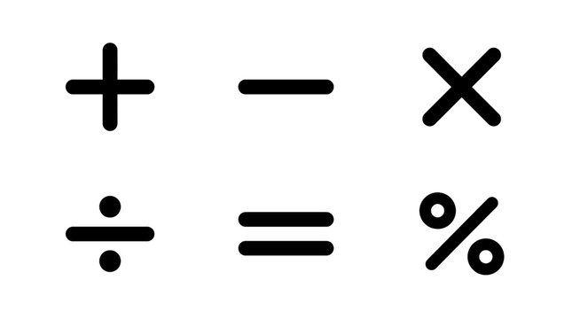 Basic mathematical operation symbols including plus, minus, multiply, divide, equals, and percent