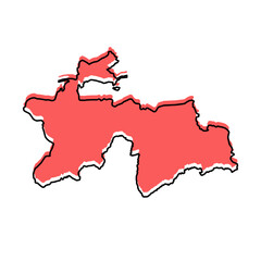 Fototapeta premium Tajikistan map from black contour curves lines with a red shifted silhouette on white background