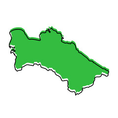 Obraz premium Turkmenistan map from black contour curves lines with a green shifted silhouette on white background