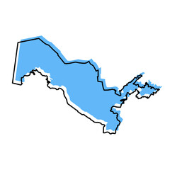 Obraz premium Uzbekistan map from black contour curves lines with a blue shifted silhouette on white background